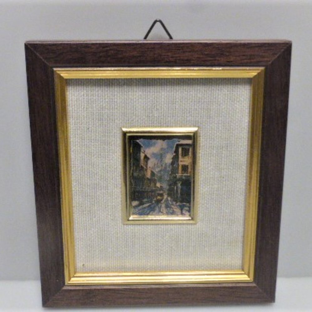 LITHOGRAPH ART PRINT of Street View Building Bus City View Wood Frame